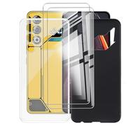 AQGGIIXY 2 Pack Funda + 2 Pack Protectores de Pantalla para ZTE Nubia Neo 3 GT (6.80") Carcasa Transparent + Black Silicone Cover Suave Caso -Vidrio Templado Film Película