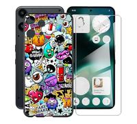 AQGGIIXY Carcasa para Nothing Phone 3a Lite 5G Funda (6.77")+ Protectores de Pantalla de Vidrio Templado Cristal Templado, Nero Suave Silicona TPU Case Anti-Rasguño Protectora - XS40