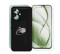 AQGGIIXY Funda Negra Anillo y Vidrio para Poco M8 Power | 6.90". Silicona suave, antideslizante, anti golpes, dureza 9H, anti rayones, ultra delgado, HD claro, anillo giratorio 360°.