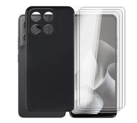AQGGIIXY Funda Negra con Pack 3 Vidrios para Motorola Moto G47 | 6.67". Silicona suave, antideslizante, anti golpes, dureza 9H, anti rayones, ultra delgado, HD claro.