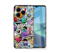 AQGGIIXY Funda Negra Estampado y Vidrio para Doogee Note 56X Lite - XS40