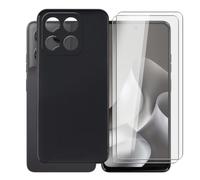 AQGGIIXY Funda Negra y 2 Vidrios para Motorola Moto G37 | 6.67". Silicona suave, bordes elevados, esquinas reforzadas, anti golpes, dureza 9H, anti rayones, protección completa.