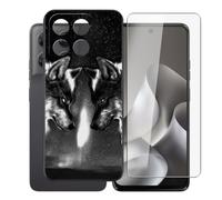 AQGGIIXY Funda Negra y Vidrio para Motorola Moto G37 - W16 | 6.67". Silicona suave antideslizante + vidrio dureza 9H, bordes elevados, anti rayones, protección completa.