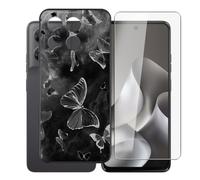 AQGGIIXY Funda Negra y Vidrio para Motorola Moto G37 - W17 | 6.67". Silicona suave antideslizante + vidrio dureza 9H, bordes elevados, anti rayones, protección completa.