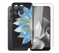 AQGGIIXY Funda Negra y Vidrio para Motorola Moto G37 - W19 | 6.67". Silicona suave antideslizante + vidrio dureza 9H, bordes elevados, anti rayones, protección completa.