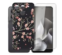 AQGGIIXY Funda Negra y Vidrio para Motorola Moto G37 - WM84 | 6.67". Silicona suave antideslizante + vidrio dureza 9H, bordes elevados, anti rayones, protección completa.