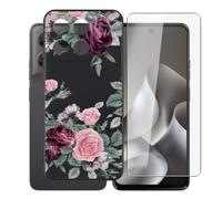 AQGGIIXY Funda Negra y Vidrio para Motorola Moto G47 - YQ12 | 6.67". Silicona suave antideslizante + vidrio dureza 9H, bordes elevados, anti rayones, protección completa.
