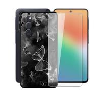 AQGGIIXY Funda Negra y Vidrio para Samsung Galaxy F70 Pro 5G - W17