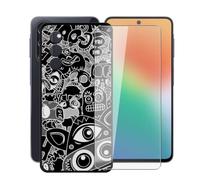 AQGGIIXY Funda Negra y Vidrio para Samsung Galaxy F70 Pro 5G - W18