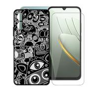 AQGGIIXY Funda Negra y Vidrio para Xiaomi Poco C81 Pro - W18 | 6.88". Silicona suave antideslizante + vidrio dureza 9H, bordes elevados, anti rayones, protección completa.