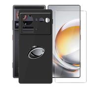 AQGGIIXY Funda + Vidrio Templado para ZTE Nubia Z80 Ultra (6.85") Cover，con [Anillo Soporte MóVil] Black Estuche a Prueba de Golpes Silicone TPU Cristal Templado Film Dureza 9H