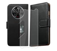 AQGGIIXY para Doogee V40 Pro (6.78") Funda, Anti-Arañazot TPU Silicone Carcasa + Protector de Pantalla Cristal Templado, Soporte Plegable Sintético Cuero Flip Cover Prueba de Billetera Case - Black
