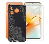AQGGIIXY Para Honor Power2 Funda + Protectores de Pantalla de Vidrio Templado, Nero Suave Silicona TPU Case Anti-Rasguño Protectora Carcasa para Honor Power2 (6.79") - Flower