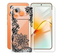 AQGGIIXY para Honor Power2 Funda + Protectores de Pantalla de Vidrio Templado, Transparente Suave Silicona TPU Case Anti-Rasguño Protectora Carcasa para Honor Power2 (6.79") - Flower