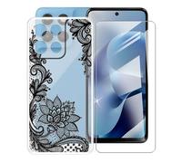 AQGGIIXY para Motorola Moto G17 Power Funda + Protectores de Pantalla de Vidrio Templado, Transparente Suave Silicona TPU Case Anti-Rasguño Protectora Carcasa (6.72") - Flower