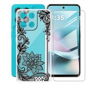 AQGGIIXY para Motorola Moto G67 Power Funda + Protectores de Pantalla de Vidrio Templado, Transparente Suave Silicona TPU Case Anti-Rasguño Protectora Carcasa (6.70") - Flower