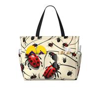 AQHNBM Art Ladybug - Bolsa de playa grande impermeable para mujer, a prueba de arena, con cremallera, para viajes, vacaciones, piscina
