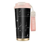 AQHNBM Black Music Notes - Botellas de agua aisladas de acero inoxidable para mujeres y hombres con tapa de popote, a prueba de fugas, color rosa