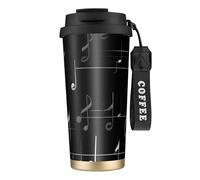 AQHNBM Black Music Notes - Botellas de agua aisladas de acero inoxidable para mujeres y hombres con tapa de popote, a prueba de fugas, color negro