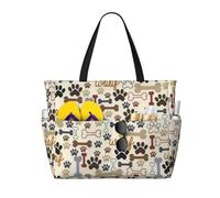 AQHNBM Bolsa de playa grande impermeable con estampado de huellas de perro para mujer, a prueba de arena, con cremallera, para viajes, vacaciones, piscina