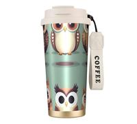 AQHNBM Lindas botellas de agua aisladas de acero inoxidable con diseño de búhos de dibujos animados, para mujeres y hombres, con tapa de popote, a prueba de