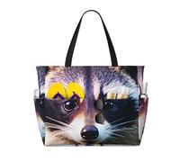 AQHNBM Little Raccoon Face 1 - Bolsa de playa grande impermeable para mujer, a prueba de arena, con cremallera, para viajes, vacaciones, piscina
