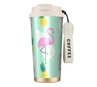 AQHNBM Red Flamingo Piñas Botellas de agua aisladas de acero inoxidable para mujeres y hombres con tapa de popote, a prueba de fugas, color blanco