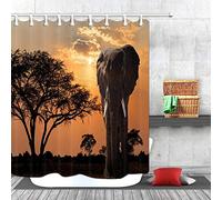 AQHYCJT Cortina de ducha de elefante puesta de sol sobre árbol de Acacia elefante africano África Zoo cortinas decoraciones de baño Baño （W） 120×（H） 180CM