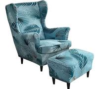 AQIGR Wing Back Chair and Ottoman Slip Cover Set 2 Pieces Wingback Chair Slipcover and and 1 Piece Rectangle Storage Stool Cover Removable Armchair Sofa Covers for Living Room Bedroom (Color : #19)