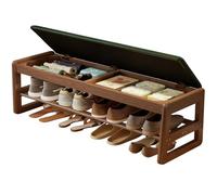 AQIMUELE Banco zapatero, banco de almacenamiento abatible con cojín, banco de zapatos de 2 niveles de madera, zapatero para entrada de puerta delantera, pasillo y dormitorio (parte superior verde y