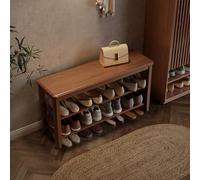 AQIMUELE Banco Zapatero, Organizador de Zapatos de Madera de 3 Niveles, Banco de Pasillo, Estante Ajustable, Soporta hasta 226 kg, 30 x 100 x 52 cm, para Entrada, Baño, Dormitorio, Nogal