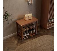 AQIMUELE Banco Zapatero, Organizador de Zapatos de Madera de 3 Niveles, Banco de Pasillo, Estante Ajustable, Soporta hasta 226 kg, 30 x 60 x 52 cm, para Entrada, Baño, Dormitorio, Nogal