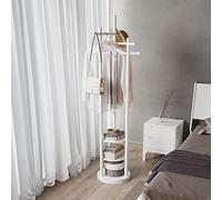 AQIMUELE Perchero de madera maciza, perchero giratorio con 3 estantes y 3 barras de sujeción, para ropa y sombrero, para pasillo y dormitorio (color blanco)