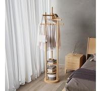 AQIMUELE Perchero, Perchero de Madera Maciza, Perchero de Pie con 3 Barras Horizontales, Colgador para Abrigos, Bolsos, Gorras, Ideal para Entrada, Pasillo, Altura de 175 cm, Madera Natural