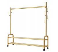 Aqkgtj Burro Ropa con Ruedas, Perchero Burro portátil con 7 Ganchos Laterales y 2 estantes Inferiores, Organizador para Colgar Ropa, Dorado (Color : Gold, Size : 120cm/47)