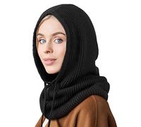 AQOKKA Sombreros de Invierno para Mujer, pasamontañas, Gorro de Punto con diseño de Calavera con cordón cálido con Capucha, 1 Sombrero con Capucha: Negro Claro, Talla única