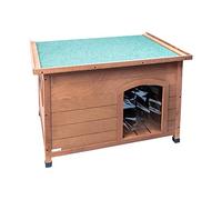 Aqpet Friends - Caseta de Madera de Exterior para Perros con Techo abatible y Cortinas térmicas Incluidas, tamaño pequeño, 85 x 60 x 58 cm