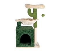 Aqpet Rascador con caseta y Hamaca de sisal y Tela, Altura 75 cm para el máximo Disfrute de su Gato, Color Beige/Verde