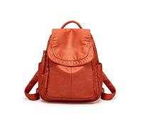 AQQWWER Mochila para Mujer Mochila de la Mochila, la Mochila de Cuero Suave de Cuero Blanco Lavado de Cuero Blanco, Bolsa de Las señoras de Todos los Partidos de Las Mujeres (Color : Orange)