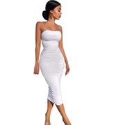 AQQWWER Vestido para Mujer Spaghetti Strap Ruched Madi Dress For Women Summer Sleeveless Backless Zipper Bodycon Long Dresses (Color : White, Size : M)