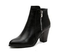 AQQWWER Zapatos de mujer Women Ankle Boots Fashion PU leather Boots High heel Ladies shoes Side Zipper Short Boots for Women Shoes Drop (Color : Schwarz, Size : 6)