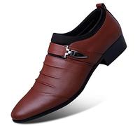 AQQWWER Zapatos de Vestir para Hombre Summer Black Brown White Men Leather Shoes Mens Pointed Toe Dress Shoes Formal Slip On Hollow out Sandals Man (Color : Bruin, Size : 43 EU)