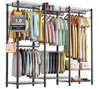 AQRA Perchero Burro Ropa Negro Metálico | 3 Barras Para Ropa, Ganchos Laterales, Carga máxima 400kg, Dimensiones 172×38×194cm
