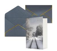AQRJKHD Tarjeta de agradecimiento con sobres de pistas de tren nevado, tarjetas de felicitación de feliz cumpleaños para mujeres y hombres, tarjetas de felicitación en blanco para todas las ocasiones