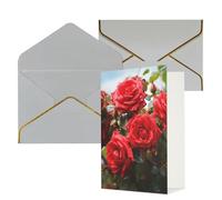 AQRJKHD Tarjeta de agradecimiento con sobres, diseño de rosas rojas, diseño de arbusto en el jardín, tarjetas de felicitación de feliz cumpleaños para mujeres y hombres, tarjetas de felicitación en