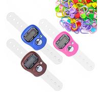 AQSQWQ 3 Piezas Contador de Dedos, Contadores Electrónicos De Dedos, Reiniciable con Pantalla Digital Contador, Contador De Dedos Digital para Tejido Filas Punto Ganchillo, Azul Oscuro, Café, Rosa
