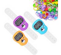 AQSQWQ 3 Piezas Contador de Dedos, Contadores Electrónicos De Dedos, Reiniciable con Pantalla Digital Contador, Contador De Dedos Digital para Tejido Filas Punto Ganchillo, Morado, Naranja, Azul