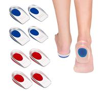 AQTAQ - 4 pares de taloneras de silicona, almohadillas de gel, plantillas ortopédicas de silicona, para fascitis plantar, alivio del dolor de talón y tendón de Aquiles (azul grande y rojo pequeño)