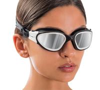 AqtivAqua Gafas de natación polarizadas para adultos, hombres, mujeres, niños de 6 a 14 años, jóvenes, niñas, niños, DX-R (negro y blanco, funda negra, polarizada + lente de espejo)