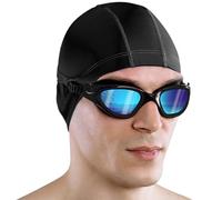AqtivAqua Gafas de natación polarizadas para adultos, hombres, mujeres, niños de 6 a 14 años, jóvenes, niñas, niños, DX-R (negro, caja plateada, polarizada + lente de espejo)